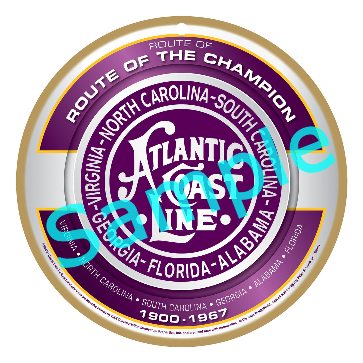 Atlantic Coast Line "Route of The Champion" Wooden Sign