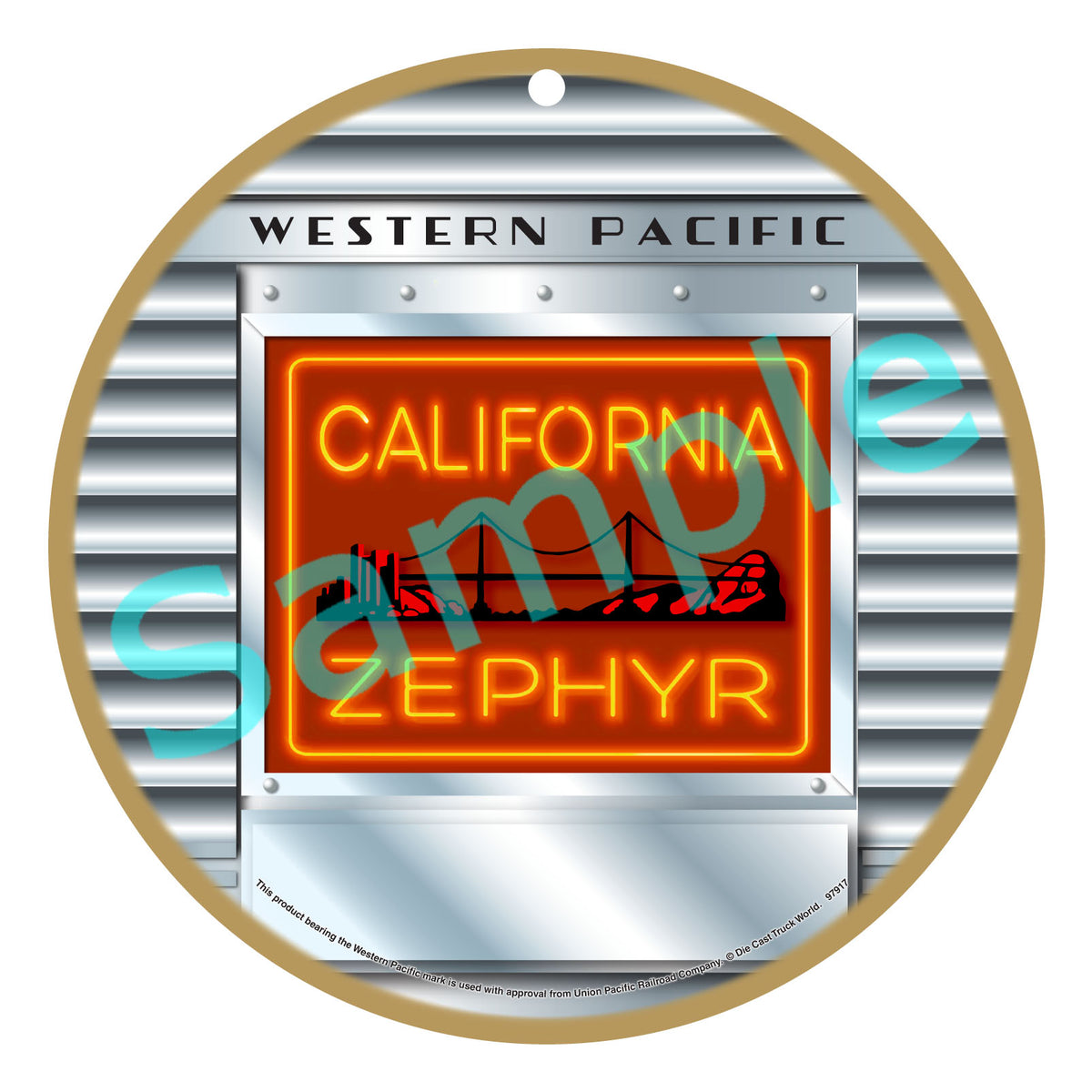 Western Pacific "California Zephyr" Wooden Sign Drumhead design