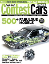 Magazine cover featuring a model car with flames, titled 'Contest Cars 2025'.