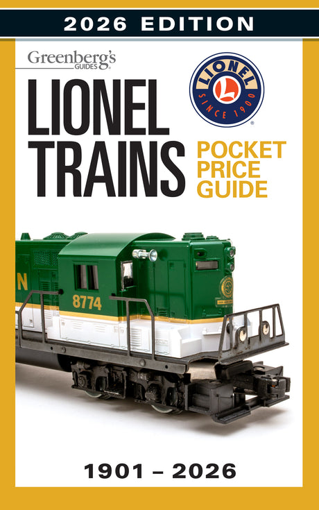 Lionel Trains pocket price guide cover with a green train model on a white background