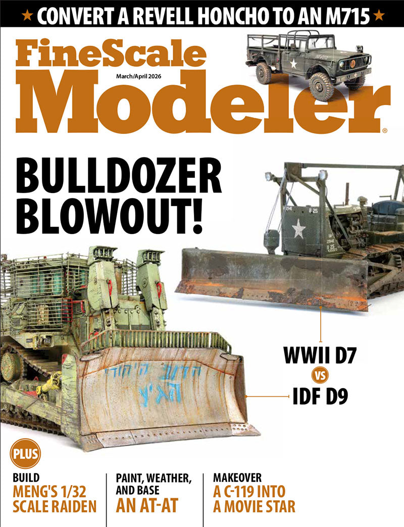 Magazine cover of FineScale Modeler featuring model vehicles and text about conversions and builds.