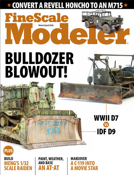 Magazine cover of FineScale Modeler featuring model vehicles and text about conversions and builds.