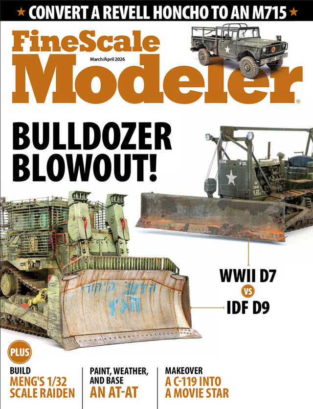 Magazine cover of FineScale Modeler featuring model vehicles and text about conversions and builds.