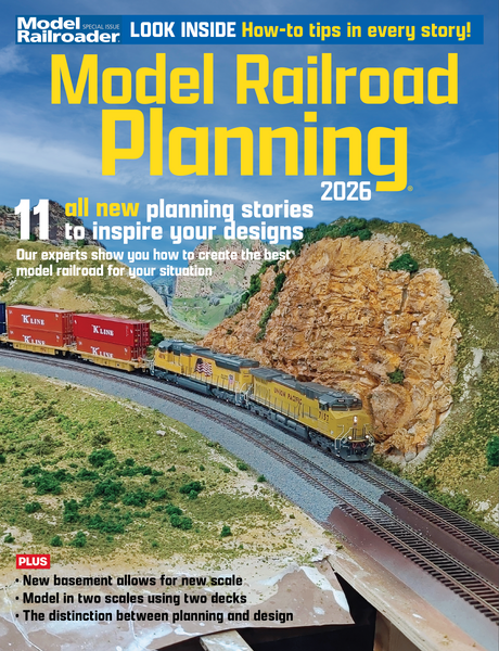 Model Railroad Planning magazine cover with model trains and landscape