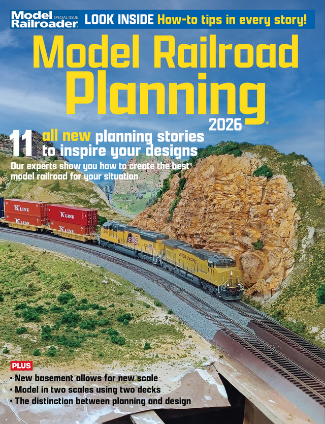 Model Railroad Planning magazine cover with model trains and landscape