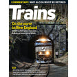 Magazine cover featuring a train emerging from a tunnel with text about trains in New England.