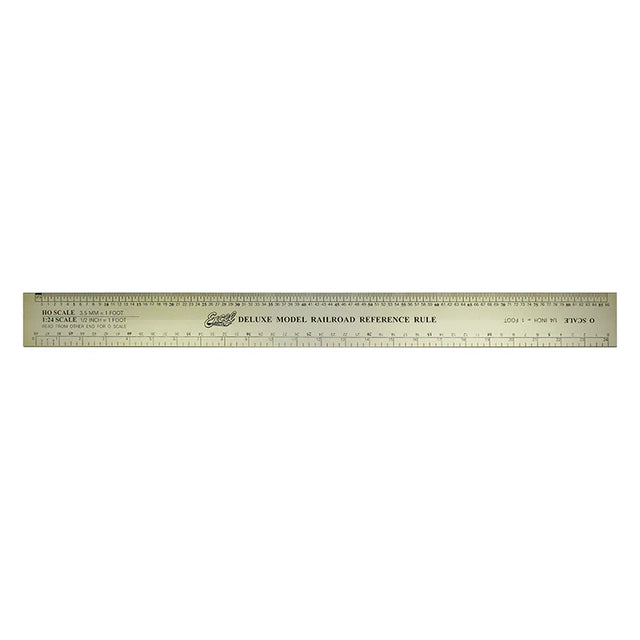 Model railroad reference ruler on a white background